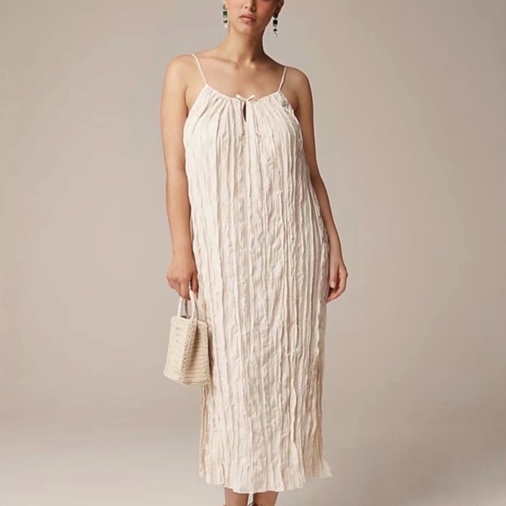 J. Crew cream crinkle midi dress